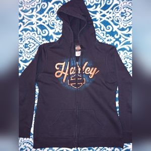 Harley Davidson Zip Up Hoodie. Size Med. Blue and Orange.